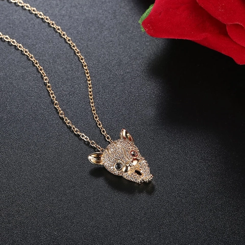 Women Fashion Leopard Head Pendant Necklace Eco Friendly Copper Zirconia Animal Clavicle Chain Jewelry Elegant Kitten Head Necklace Gold Silver Tone