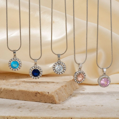 Vintage Stainless Steel Round Halo Jewelry With Micro Inlaid Rhinestone Necklace And Leverback Earrings For Women Silver