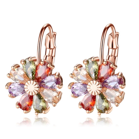Damen Blumen Ohrhänger Mit Bunten Zirkonia Einlage Legierung Blume Ohrringe Für Party Hochzeit Täglich Schmuck Geschenk