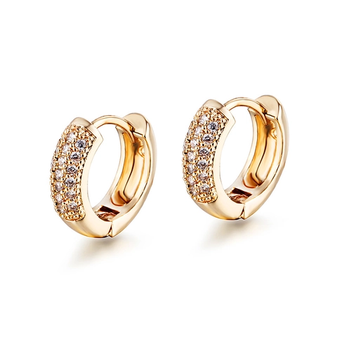 Minimalist 18K Gold Plated Copper Hoop Earrings For Men Women Pave Rhinestone Huggie Earrings Fashion Geometric Ear Jewelry