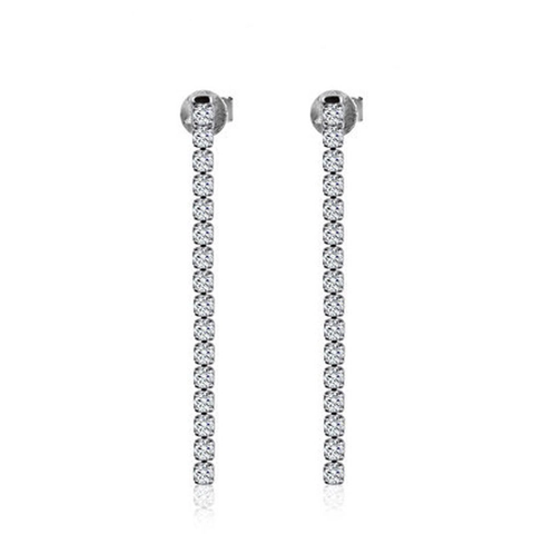 Elegant Copper Zirconia Linear Drop Earrings Luxury Tassel Row Inlay Earrings With Resin Earring Post For Wedding Party Women