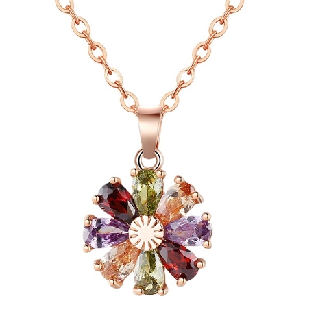 Elegante Kupfer Blume Anhänger Halskette Mit Bunten Zirkonia Eingelegt Gold Silber Galvanisiert Mode Schlüsselbein Kette Damen Schmuck