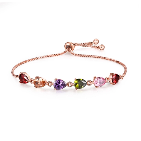 Bracciale a Scorrimento Regolabile in Rame Placcato Oro Rosa Strass Multicolore Gioielli di Moda per Donna Forme Geometriche