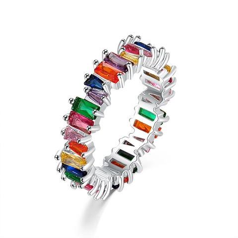 Anello Eternity in Lega Con Zirconia Baguette Per Donna Colore Argento Multicolore Blu Verde Rosso Rosa Anello Con Gemme