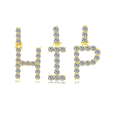 Collana con Pendente a Lettera Iniziale Hip Hop Iced Out Lega Placcata in Oro Zirconia Pave Rapper Gioielli Catena a Corda Unisex