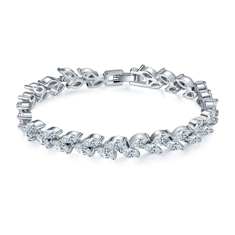 Bracciale a Foglia di Zirconia Taglio Marquise Elegante Catena in Rame Placcato Oro Argento Gioielli da Donna Matrimonio