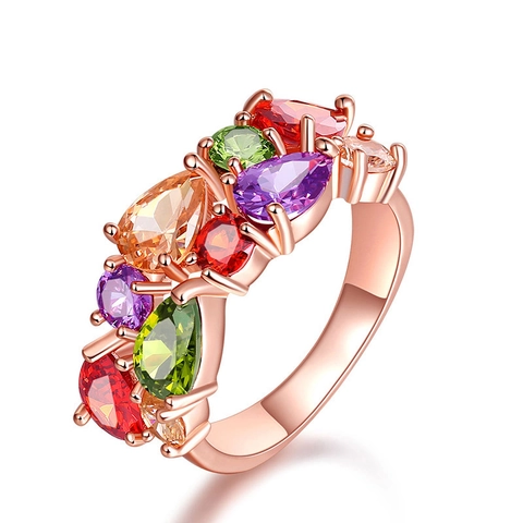 Anello a Grappolo con Zirconia Colorata in Stile Occidentale per Donna Oro Rosa Geometrico Multicolore Regolabile Gioielli Anello