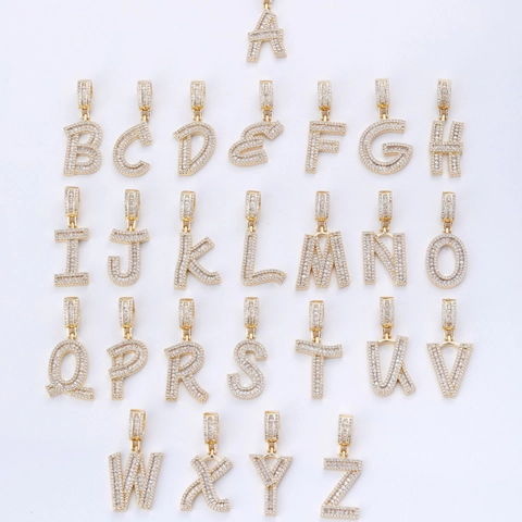 Collana con Pendente Lettera Iniziale in Zirconia Baguette Icy Hip Hop Catena a Corda in Rame Placcato Oro Gioielli Unisex