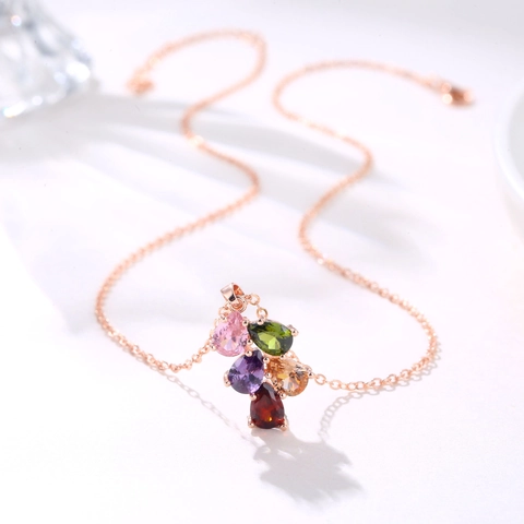 Collana Con Ciondolo a Goccia in Oro Rosa per Donna Zircone Colorato Goccia d'Acqua Gioielli di Lusso Moda Pendolari