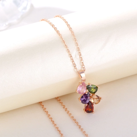 Collana Con Ciondolo a Goccia in Oro Rosa per Donna Zircone Colorato Goccia d'Acqua Gioielli di Lusso Moda Pendolari