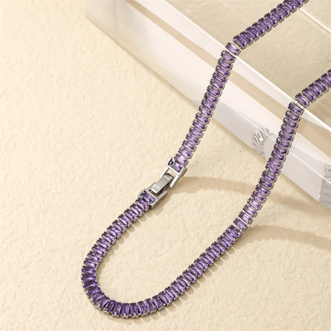 Baguette-Schliff Strass Tennis Kette Kupfer Versilbert Glänzend Quadratischer Stein Choker Für Damen Luxuriöser Mode Schmuck Geschenk
