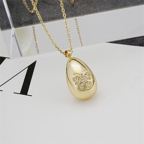 Collana con Ciondolo a Goccia d'Acqua a Forma di Uovo in Rame e Acciaio al Titanio con Zirconia per Donna Gioielli con Motivo a Farfalla Cuore Stella