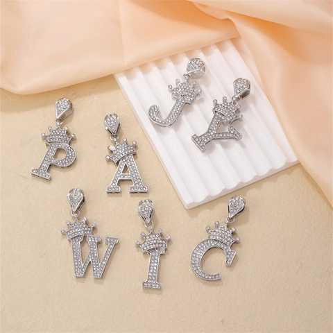 Collana con Pendente a Forma di Lettera dell'Alfabeto in Rame Corona Hip Hop Con Strass Ghiacciati Alfabeto A-Z Gioielli a Corda per Uomo Donna
