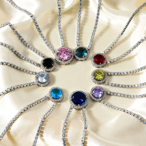 Collana Tennis di Lusso in Acciaio Inossidabile con Pendente Halo in Zircone Colorato Gioielli Eleganti per Donna