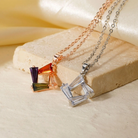 Edelstahl Kupfer Quadratischer Rahmen Anhänger Halskette Elegante Zirkonia Geometrische Kette Für Damen Braut Party Schmuck