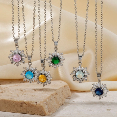 Elegant Stainless Steel Copper Snowflake Necklace And Earrings Jewelry Set With Rhinestone Pendant For Women Wedding Party