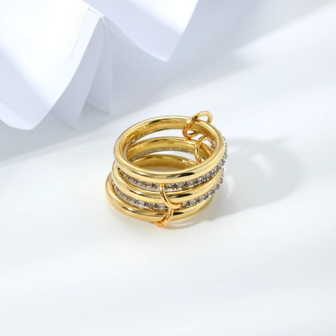 Lussuosi Anelli a Fascia in Rame Intrecciati Sovrapponibili per Donna Oro Argento Placcato Strass Multistrato Gioielli Moda