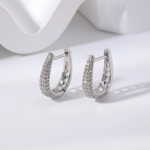 Orecchini a Cerchio a Forma di U in Rame Geometrico per Donna Pave Strass Ear Buckle Piccoli Orecchini Huggie Regalo Gioielli