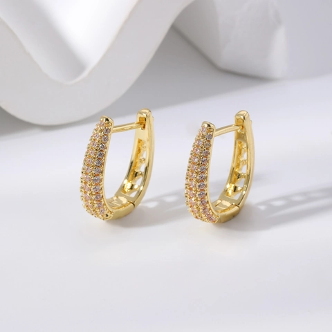 Orecchini a Cerchio a Forma di U in Rame Geometrico per Donna Pave Strass Ear Buckle Piccoli Orecchini Huggie Regalo Gioielli