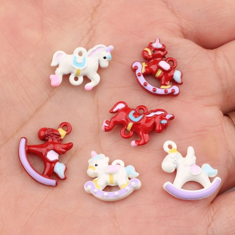 Zinc Alloy Enamel Rocking Horse Unicorn Pendants For DIY Necklace Bracelet Earring Accessories Cartoon Pony Charm Findings