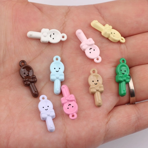 Cartoon Spoon Shape Alloy Pendants With Smiley Face Bowknot Enamel For DIY Jewelry Making Necklace Earring Crafts