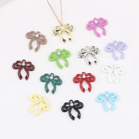 Zinklegering Geverfde Strik Hangers Met Kunstparel Voor DIY Ketting Armband Oorbel Sieraden Maken Accessoires Charms