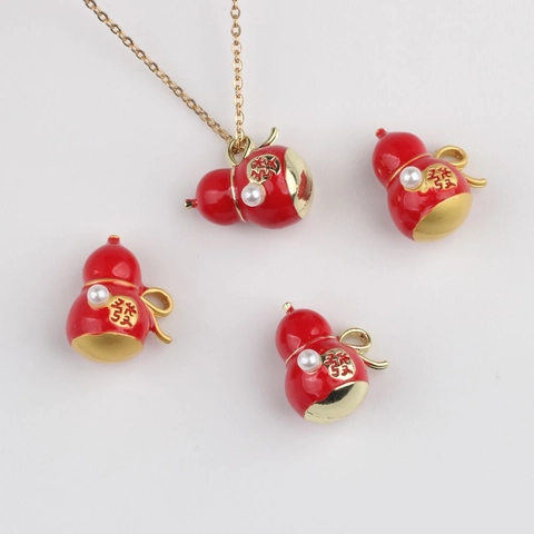 Alloy Gourd Pendant With Artificial Pearl Enamel Wu Lou Charm For DIY Jewelry Making Necklace Bracelet Accessory Good Luck
