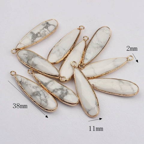 Ciondolo a Goccia in Pietra Naturale Agata Diaspro Pietra Semipreziosa Bordo in Metallo Dorato Accessori DIY per Gioielli