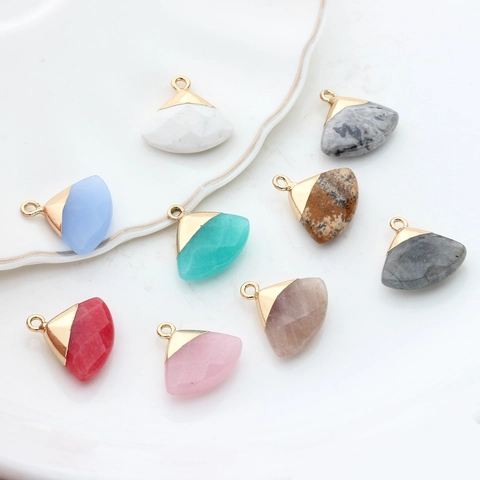 Fan Shaped Natural Stone Pendant Gold Copper Wrapped Edge Agate Charms For DIY Jewelry Making Necklaces Earrings Findings