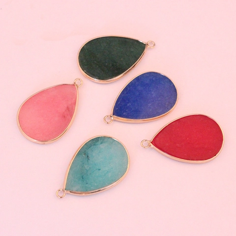 Natural Agate Stone Teardrop Pendant Metal Edged Water Drop Gemstone Charm For DIY Jewelry Making Necklaces Earrings Women Accessory