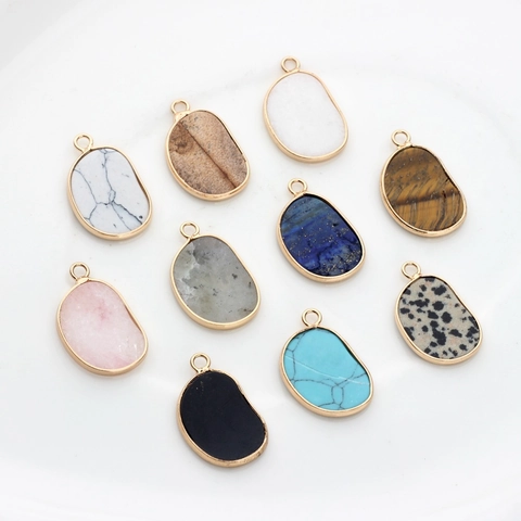 Natural Stone Agate Pendant Gold Metal Edging Irregular Geometric Charm For DIY Jewelry Making Earring Necklace Accessory