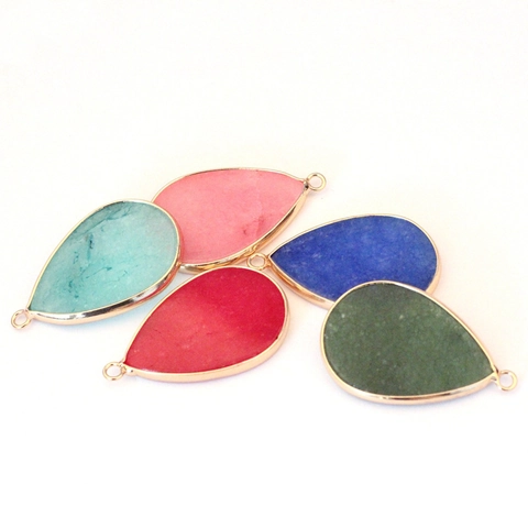 Natural Agate Stone Teardrop Pendant Metal Edged Water Drop Gemstone Charm For DIY Jewelry Making Necklaces Earrings Women Accessory