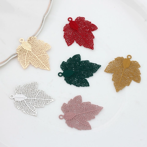 Vintage Hollow Maple Leaf Shape Zinc Alloy Pendant Charms For DIY Earrings Jewelry Making Electroplated Painted Metal Findings