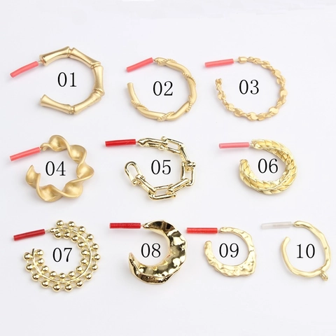 Geometric Alloy C-Shape Earring Posts For DIY Jewelry Making Findings Bamboo Twisted Chain Link Hammered Texture Gold Earring Accessories