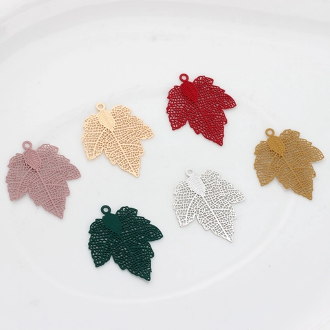 Vintage Hollow Maple Leaf Shape Zinc Alloy Pendant Charms For DIY Earrings Jewelry Making Electroplated Painted Metal Findings