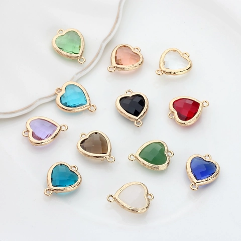 Heart Crystal Connector Pendant Alloy Rimmed Faceted Glass Charm For DIY Jewelry Making Bracelet Necklace Earring Findings