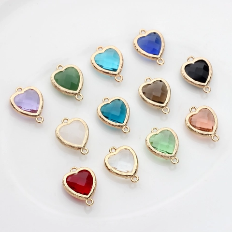 Heart Crystal Connector Pendant Alloy Rimmed Faceted Glass Charm For DIY Jewelry Making Bracelet Necklace Earring Findings