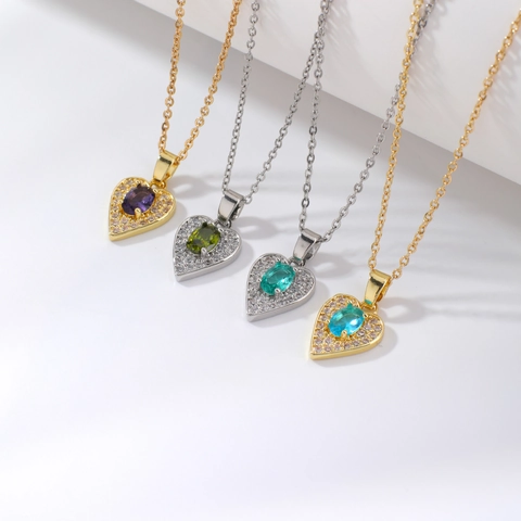 Collana con Pendente a Cuore Rame Intarsiato Zirconia Galvanica Oro Argento Strass Collane per Donna Gioielli Stile Dolce