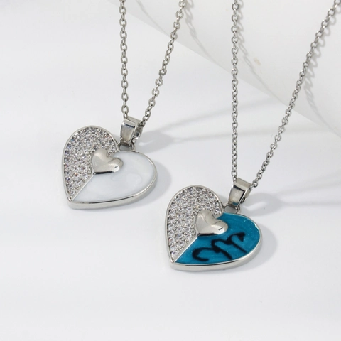 Mode Kupfer Zirkonia Herz Anhänger Halskette Für Damen Elegante Emaille Eingelegt Luxus Charm Schmuck Valentinstag Geschenk
