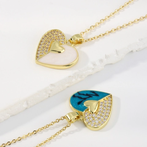 Mode Kupfer Zirkonia Herz Anhänger Halskette Für Damen Elegante Emaille Eingelegt Luxus Charm Schmuck Valentinstag Geschenk