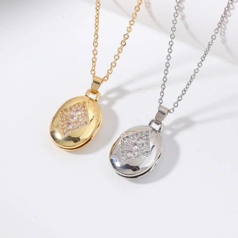 Vintage Kupfer Oval Medaillon Anhänger Halskette Für Damen Luxus Zirkonia Eingelegt Gold Silber Medaillon Mode Schmuck Geschenk