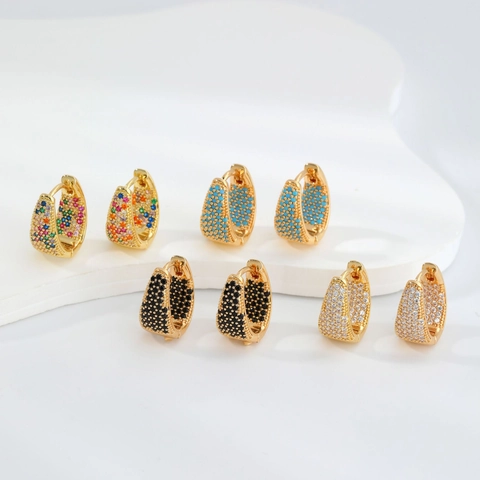 Orecchini a Cerchio a Forma di U in Rame con Strass Micro Pave Colori Dopamina per Donna Regalo di Gioielli di San Valentino