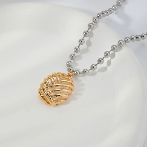 Collana Minimalista in Rame con Ciondolo ad Ananas Traforato Catena a Sfere Geometrica Gioielli Unisex Regalo di San Valentino