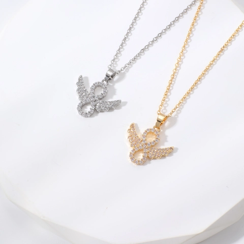 Copper Infinity Symbol Angel Wings Pendant Necklace For Women Inlaid Zirconia Electroplated Personality Clavicle Chain Jewelry