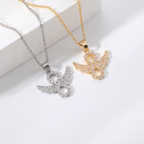 Copper Infinity Symbol Angel Wings Pendant Necklace For Women Inlaid Zirconia Electroplated Personality Clavicle Chain Jewelry