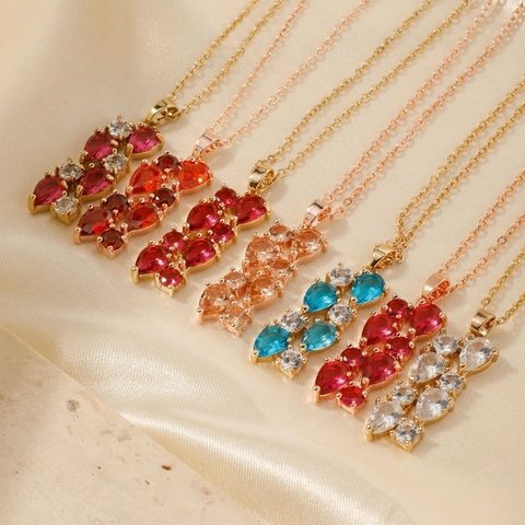 Fashion Stainless Steel Copper Pendant Necklace Multi Color Rhinestone Teardrop Geometric Linear Jewelry For Women Gift