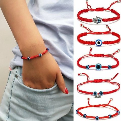 Handmade Red Rope Braided Bracelet For Women Men Alloy Evil Eye Charm Adjustable Hamsa Hand Turtle Elephant Owl Jewelry