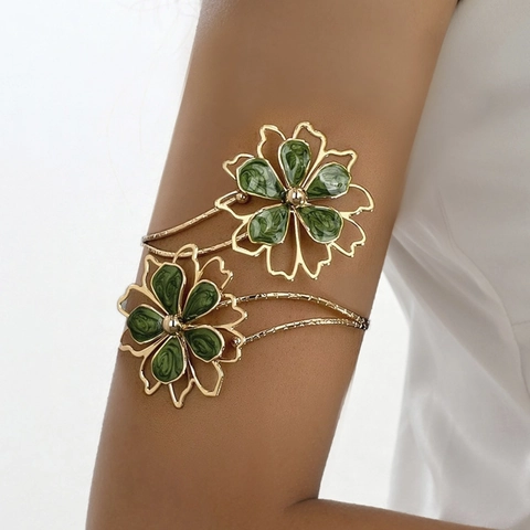 Vintage Onregelmatig Patroon Bloem Armmanchet Voor Vrouwen Europese Legering Emaille Opengewerkte Armring Verstelbare Armband Sieraden