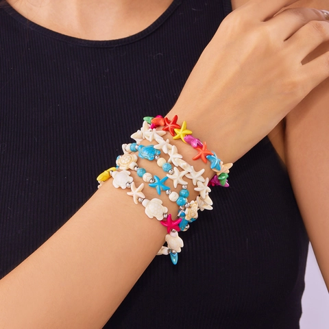 Bohemian Handmade Braided Shell Starfish Sea Turtle Jewelry For Women Summer Beach Ocean Style Beaded Charm Bracelet