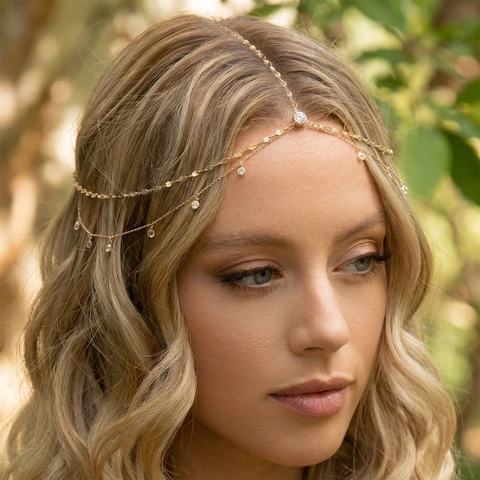 Bohemian Alloy Rhinestone Tassel Head Chain For Women Exotic Gold Silver Bridal Forehead Hair Accessory Jewelry Gift